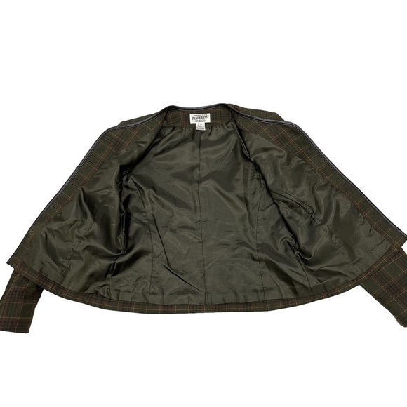 Vintage Pendleton Wool Plaid Leather Trim Jacket Blazer Size 8 Olive/Brown - Picture 12 of 12